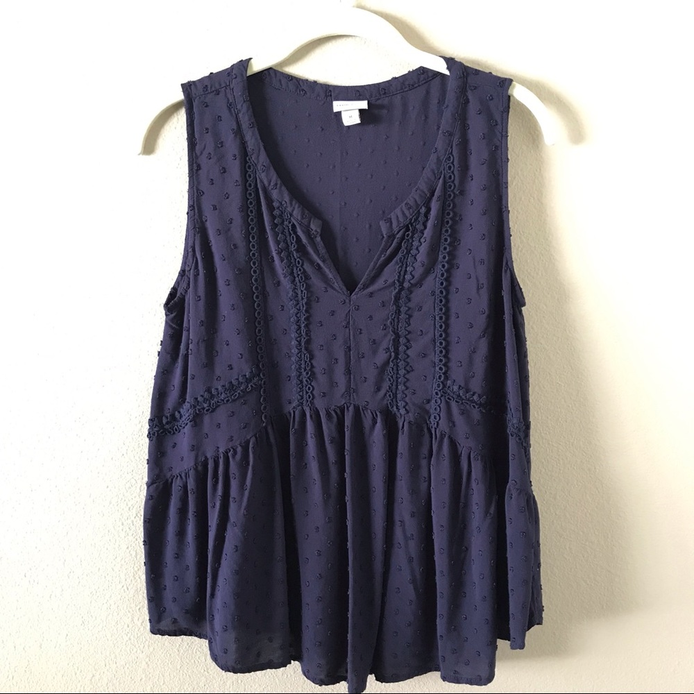 Merona Boho Crochet Navy Swiss Dot Flowy Tank